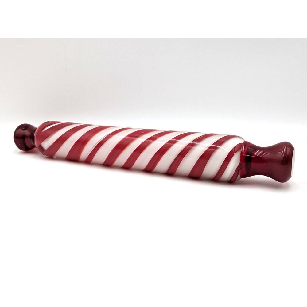 Handblown Red and White Candy Cane Swirl Glass Rolling Pin
